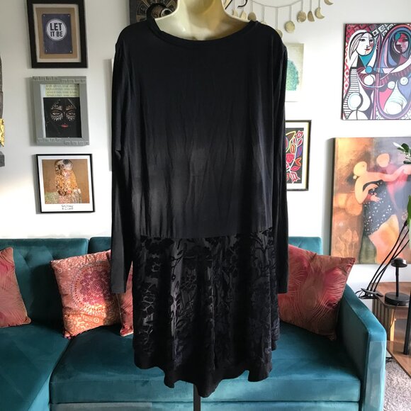 LOGO Lori Goldstein size XL Black Jersey Burnout Velvet Accent Hi-Lo Tunic Top - Picture 4 of 6